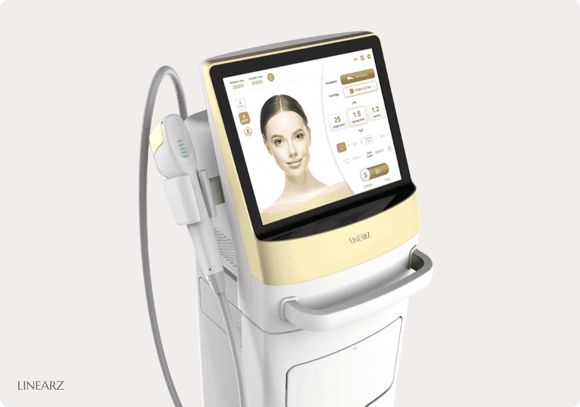 디마레 리니어지(LINEARZ) 초음파 리프팅, 집속 초음파 열에너지를 조사하여 늘어진 조직을 수축시키고 얼굴 윤곽의 경계를 또렷하고 매끄럽게 정돈하는 효과