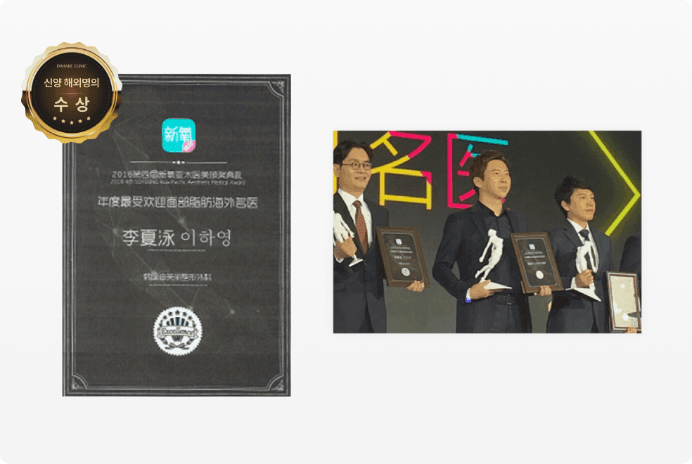 2018 신양 APP(SoYoung) 주관 해외 명의 선정 상패, 얼굴지방흡입 및 이식 부문에서 최고 등급을 인정받은 이하영 원장 수상패