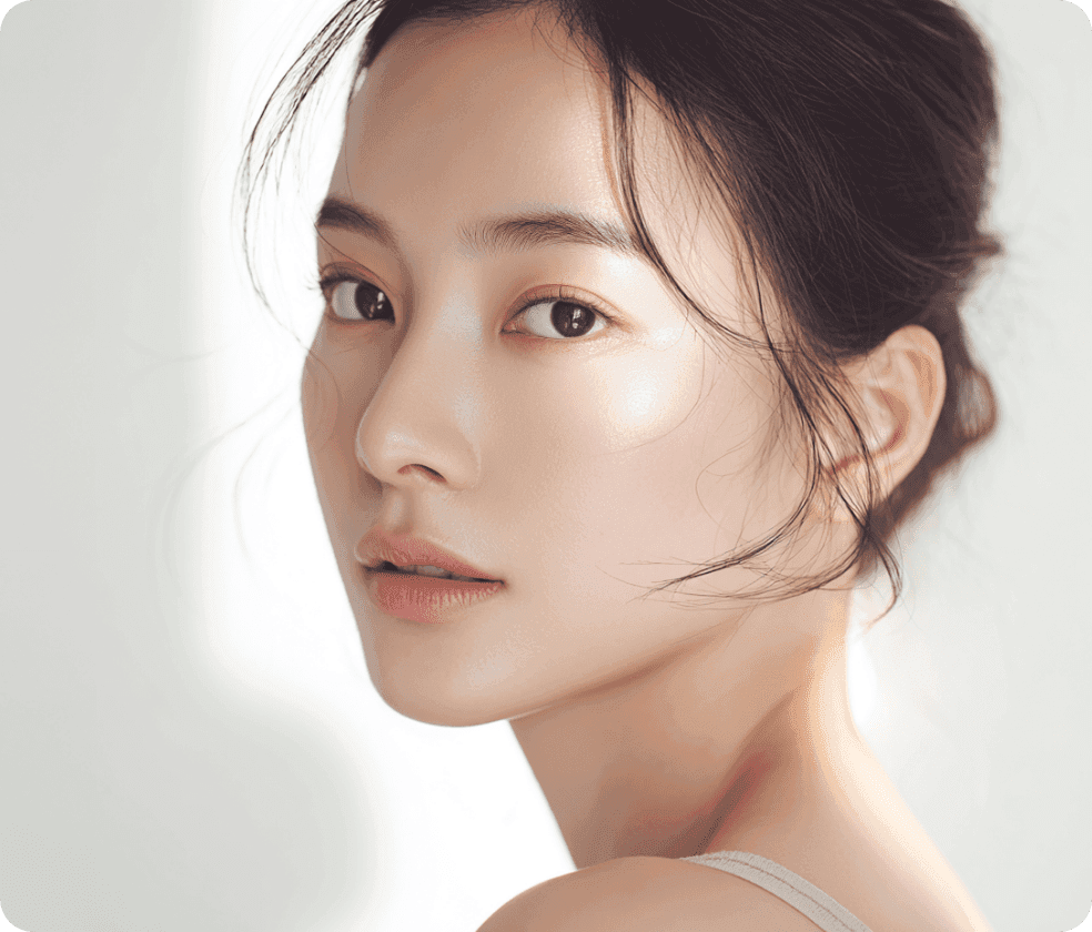 디마레클리닉 얼굴지방흡입(매직광대) 메인 배너, 불필요한 지방 볼륨을 제거하고 또렷한 얼굴 윤곽과 선을 살린 여성 모델 이미지