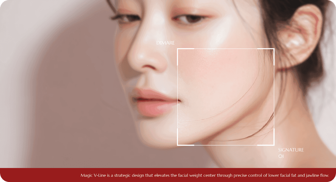 디마레 시그니처 매직브이라인, 하안면 지방과 턱선의 흐름을 분석해 인상의 무게 중심을 위로 조정하는 시술 설계